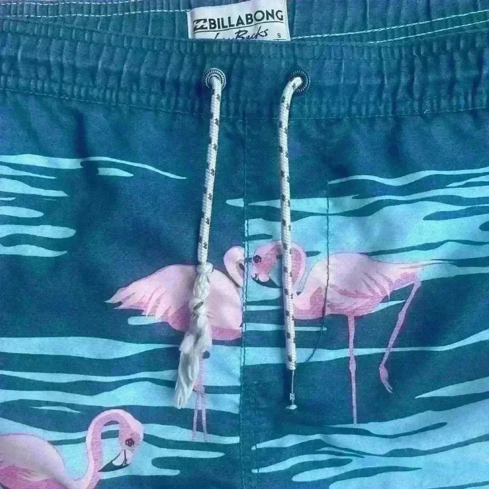 BILLABONG Laybacks Swim Trunks Pink Flamingo Tropical Motif Sz Small